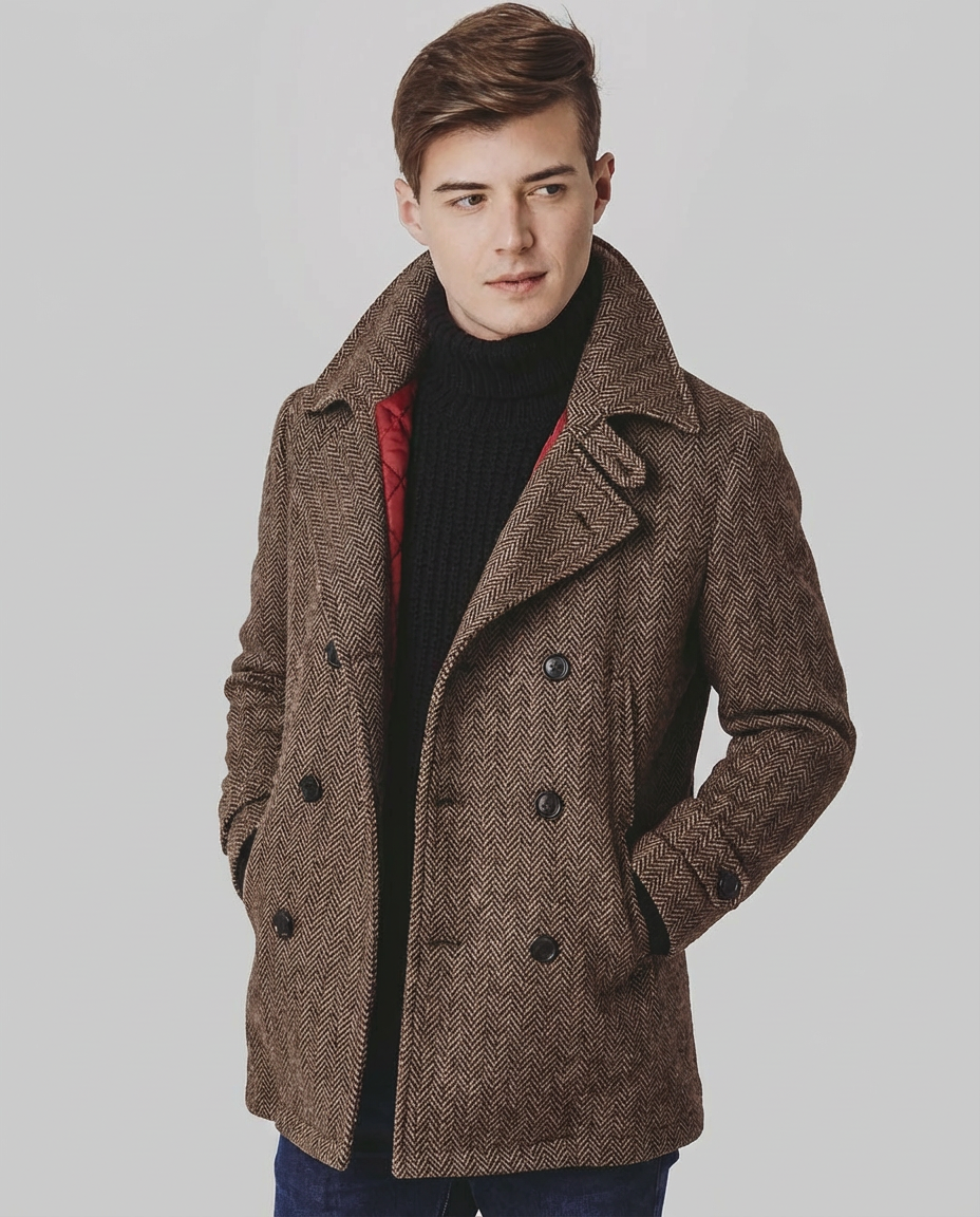 Langford Coat™ Aldwych Herringbone Peacoat