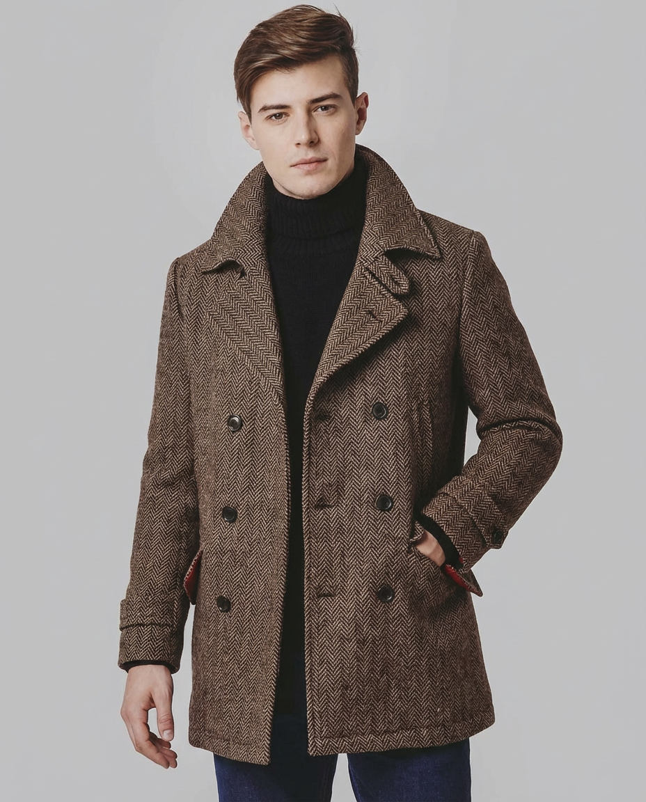 Langford Coat™ Aldwych Herringbone Peacoat