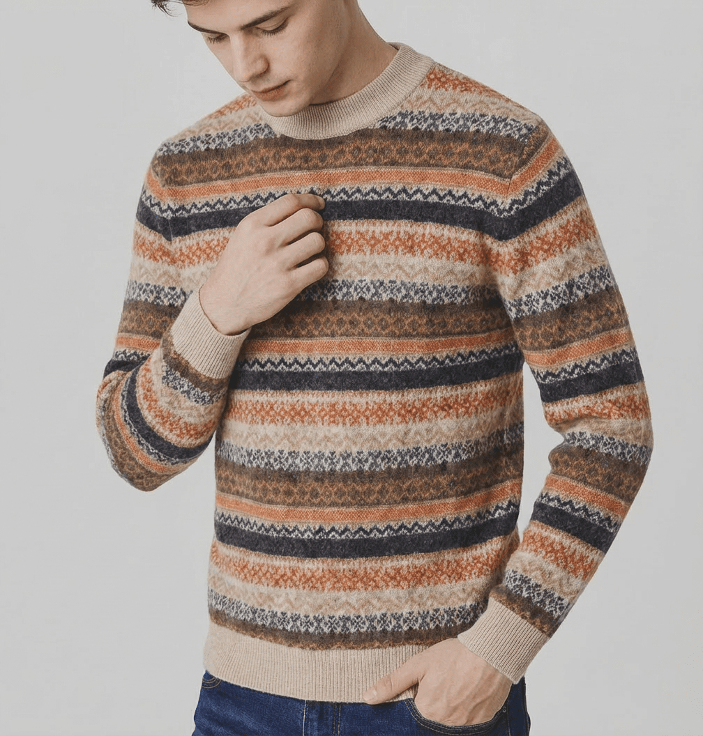 Langford Cashmere Sweater™ The Notting Hill Striped Fair Isle - Langford Maison