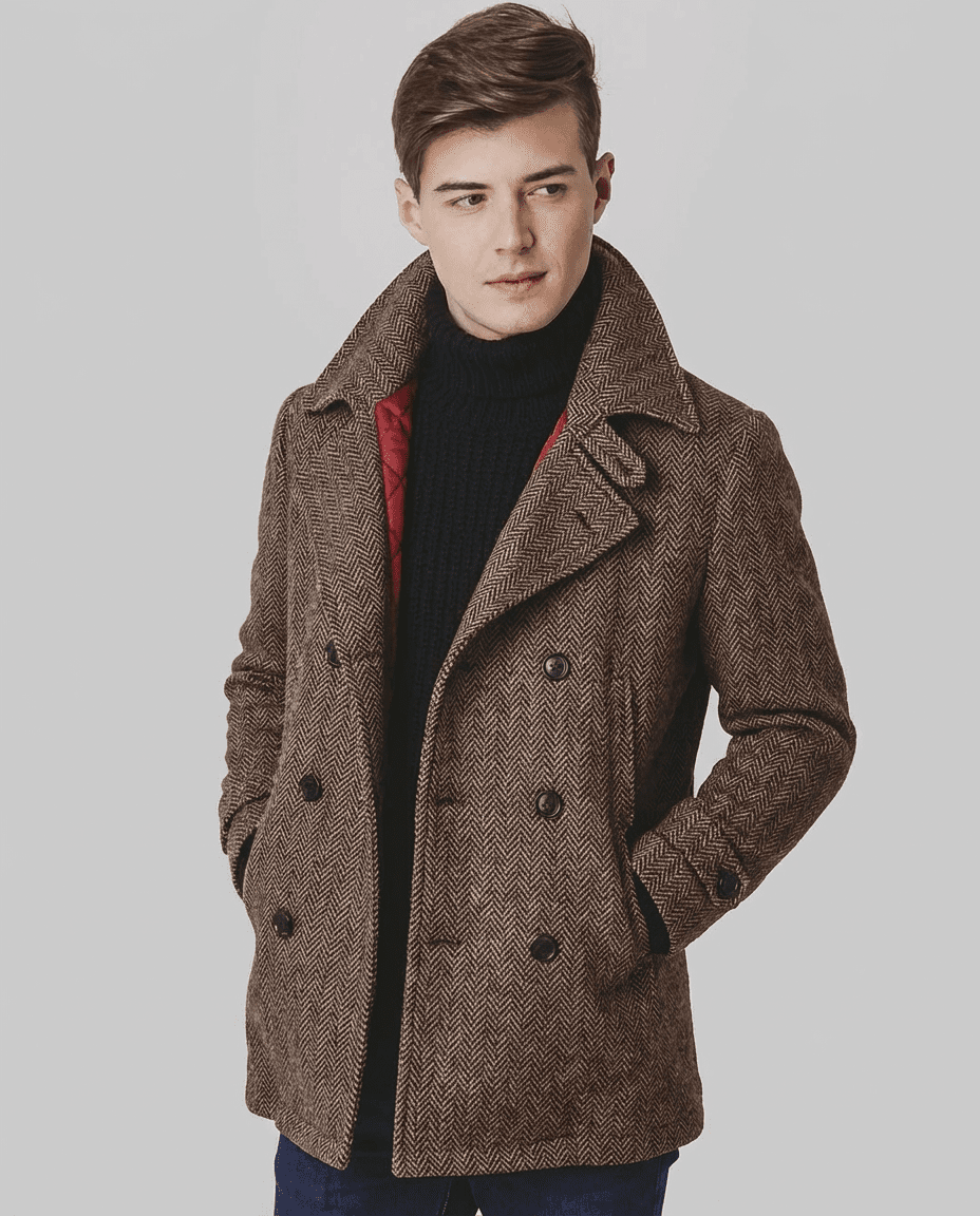 Langford Coat™ Aldwych Herringbone Peacoat - Langford Maison