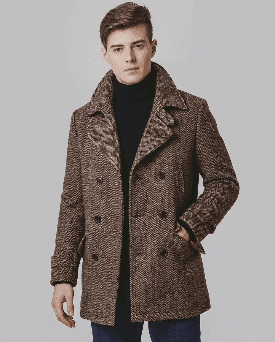 Langford Coat™ Aldwych Herringbone Peacoat - Langford Maison