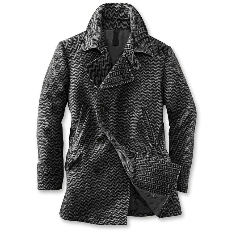 Langford Coat™ Aldwych Herringbone Peacoat - Langford Maison