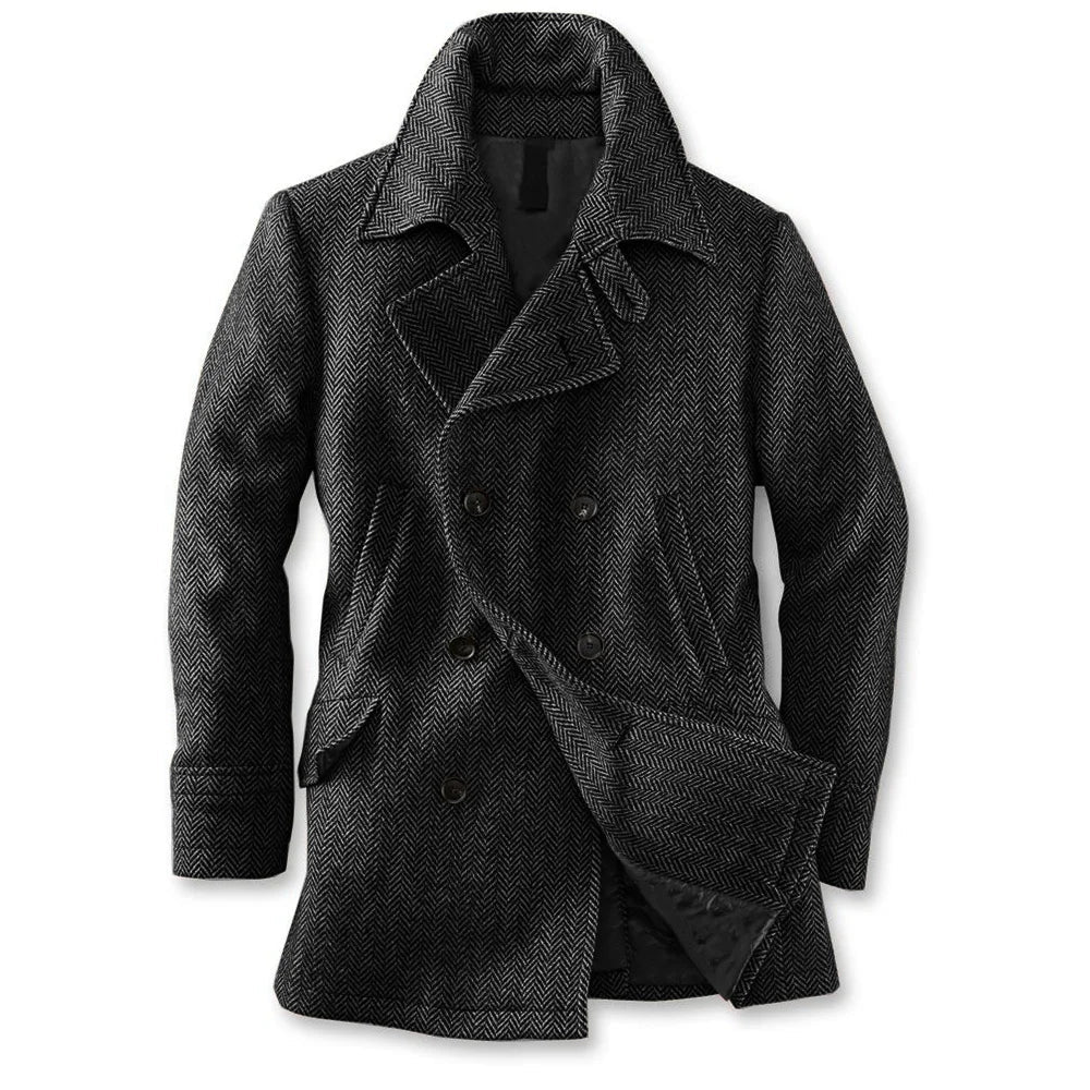 Langford Coat™ Aldwych Herringbone Peacoat - Langford Maison